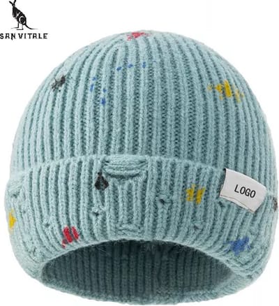 San Vitale® - Kindermuts - Beanie - Wintermuts - Verfspetters - Muts - Winter - Verf - Blauw