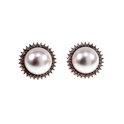 ∅19mm Clip-on Oorbellen Dames - Rosé Gold Plating - Grote Oorclips met Parel - Zirkonia's - Geen Gaatjes