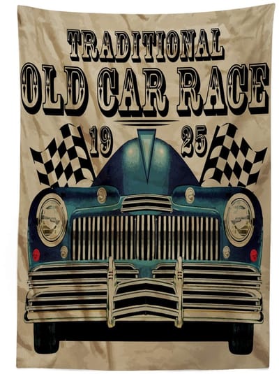 ABAKUHAUS Autotafelkleed – Oldtimer racewagen – 140x200 cm – Zand/zwart