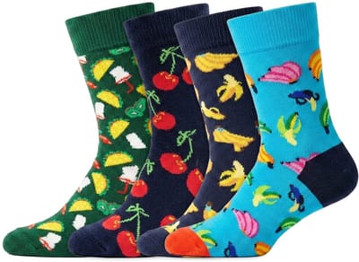 4 Paar – Happy Socks – Thema Eten – Kinderen – 4 tot 6 Jaar – Katoen – Diverse kleuren