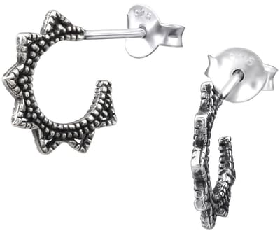 Joy|S - Zilveren Bali oorringen 11 mm - geoxideerd - halve hoepel oorbellen - t27