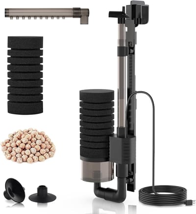 Elektrische Aquarium Sponsfilter met USB Voeding, Stil Dip Foam en Geleide Keramische Bollen voor Aquariums tot 75L