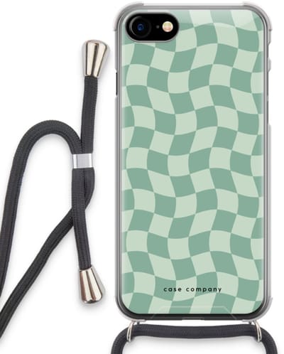 Case Company® - Hoesje met koord geschikt voor iPhone SE 2020 hoesje met Koord - Grid Groen - Telefoonhoesje met Zwart Koord - Bescherming aan alle Kanten en Over de Schermrand