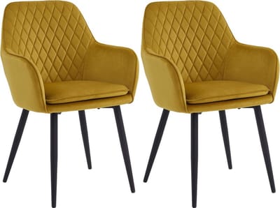 Colenis® - Laura Eetkamerstoel - Set Van 2 - Okergeel - Velvet - Design - Industrieel - Met armleuning