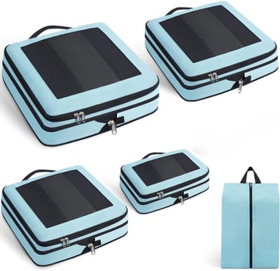 Famanu – Compressie Verpakking Cubes - Opgewaardeerd Mesh Venster - Zichtbaar en Draagbaar - Uitbreidbare Travel Bagage Organizers