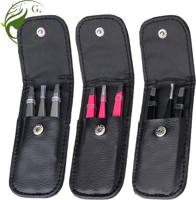 Wenkbrauw Epileer Pincet Set - Zwart -Zilver - Zacht Roze - donker roze - Set pincet professionele roestvrij staal make-up wenkbrauw pincet set met etui