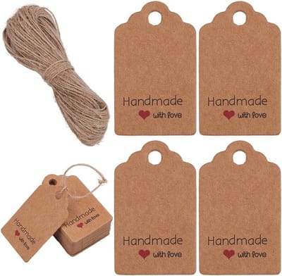 - Handgemaakt cadeaulabel - Kraftpapier - Rood hart - Doe-het-zelf ambachten - 150 stuks - Geschikt voor inpakken - Burlywood kraftpapier rechthoek rood hart hangende etiketten tag met 66 voet jute string