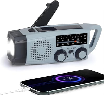 KAD® Noodradio - Noodradio Solar Opwindbaar - Noodradio Solar - Grijs- 5cm x 2cm x 2cm