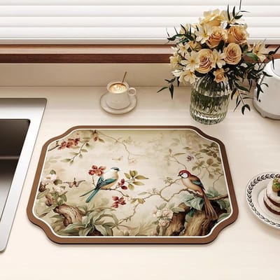 Nieuwe Chinese Ekster Keuken Bedrukte Afdruipmat Diatomeeënaarde Absorberende Mat Tafelblad Tafelgerei Droogmat Theetafelmat 30×40cm
