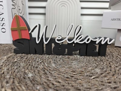 1x - Welkom Sint en Piet - Tekstwoord - Sinterklaas - Decoratie - 18cm - Seizoendecoratie - Sinterklaasdecoratie - 3D - RoNa Design
