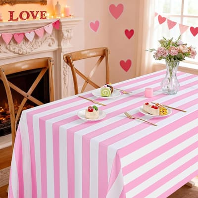 Roze en Witte Gestreepte Rechthoekige Tafelkleed voor Tafeldecoratie Herbruikbaar Keuken Eettafelkleed voor Verjaardagsfeest Bruiloft Decoratie 100x160cm