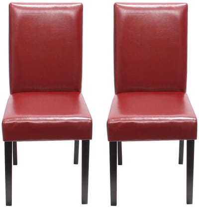 Set van 2 eetkamerstoelen Keukenstoel Littau ~ leer, rood, donkere poten