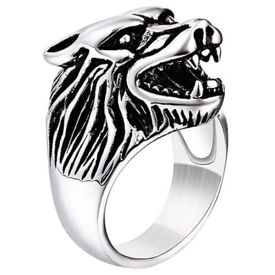 Heren ring edelstaal Wolf Zilverkleurig-21.5mm