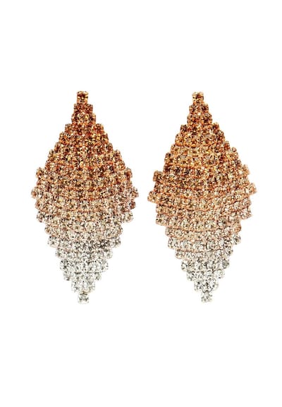 AVANT-GARDE PARIS Diva Collection Oorknopjes - Oranje - Met Kristallen - Rhodium Geplateerd - Post En Back Sluiting - Voor Vrouwen