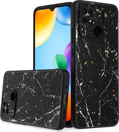 LuxeBass Siliconen hoesje met print geschikt voor Xiaomi Redmi 10C - Marmer Black - telefoonhoes - gsm hoes - telefoonhoesje