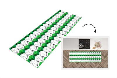 Keukenloper - Loper keuken - Blokken - Patronen - 3D - Groen - 150x50 cm - Keukenloper vinyl