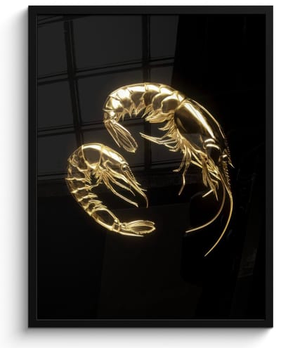 Fotolijst inclusief poster - Posterlijst 50x70 cm - Posters - Garnalen - Zwart - Goud - Dieren - Foto in lijst - Keuken decoratie muur - Wanddecoratie accessoires - Muurdecoratie - Schilderijen