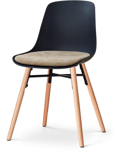 Nolon Nena-Liv Eetkamerstoel zwart met nougatbruin Zitkussen - houten onderstel