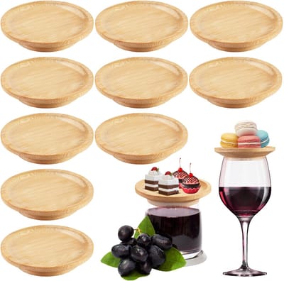 toppers van hout, 10 stuks wijnglas, charcuterie tops, wijnglasafdekkingen voor decoratieve desserts, voorgerechten, houten drinkglasafdekkingen Ø 10 cm voor feestaccessoires