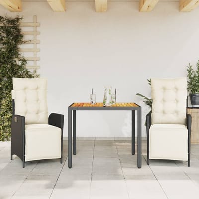 vidaXL - 3-delige - Tuinset - met - kussens - poly - rattan - zwart