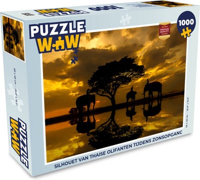 Puzzel Silhouet van Thaise olifanten tijdens zonsopgang - Legpuzzel - Puzzel 1000 stukjes volwassenen