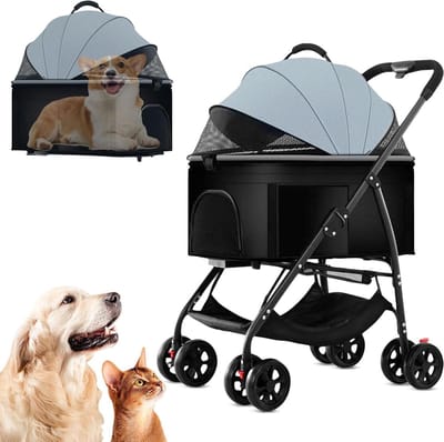 Huisdieren Wandelwagen - Hondenbuggy - Comfortabel Reizen - 3-in-1 Afneembaar - Tot 21 kg - Blauw