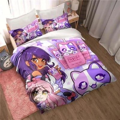 Ensemble de literie APHMAU Housse de couette Ensemble Simple Double King Size Kawaii Dessin animé Aphmau Adultes Garçons Chambre Housse de couette et Taie d'oreiller 70x133cm 2pcs