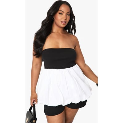 boohoo Dames Plus Stoffenmix Bandeau Puffball Top | White | Maat: 16