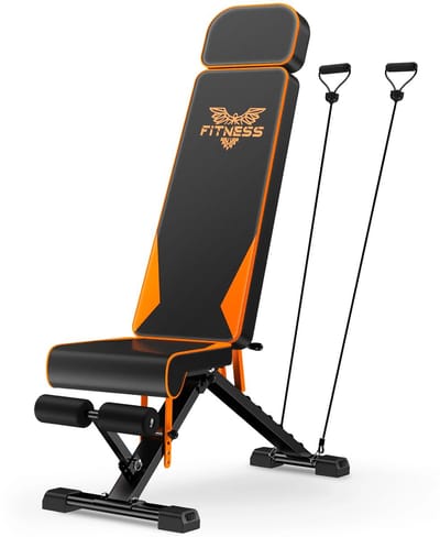 Delightness Fitness Bank - Halter Bank - Met Weerstandsbanden - Vertelbaar - Inklapbaar - Fitness - Sport - Zwart - Oranje