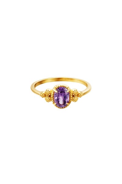 Stainless steel ring- zircon- Paars -yehwang-maat16-Moederdag cadeautje - cadeau voor haar - mama