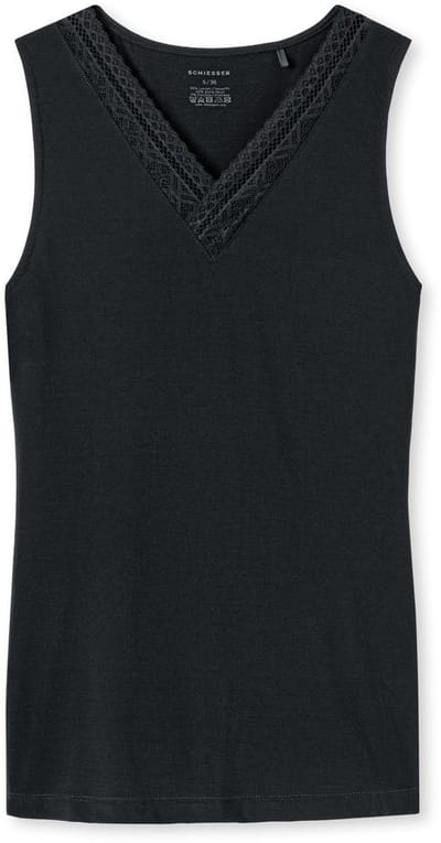 Schiesser - Onderhemd met schouderbandjes wol Tencel kant zwart - selected! premium - 40/L