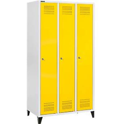 Schäfer Shop Genius Kledinglocker met poten, 3 compartimenten, cilinderslot, lichtgrijs/geel