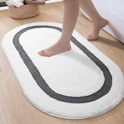 Famanu - Badmat 44 x 76 cm, Zacht Absorberende Badkamermat, Antislip Badkamertapijt, Machinewasbare Ovale Badmatten voor Badkamervloer, Toilet, Douche, Badkamer Accessoires, Grijs