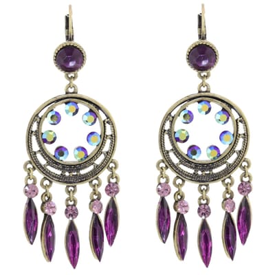 Behave Dreamcatcher oorhangers antiek goudkleur met paarse steentjes