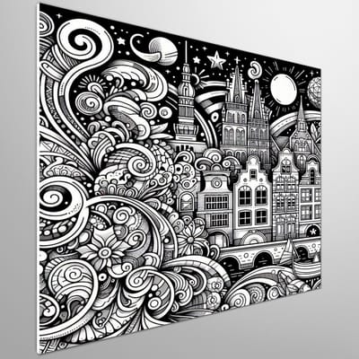 Doodle groningen schilderij | Groningse pracht vastgelegd in levendige Doodle Kunst impressie | Kunst - 60x60 centimeter op Forex | Foto op Forex