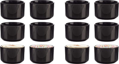 Vessia amuse/dessert kommetjes/serveer schaaltjes - set 12x stuks - zwart - 10 x 6 cm - keuken/eettafel - keramiek