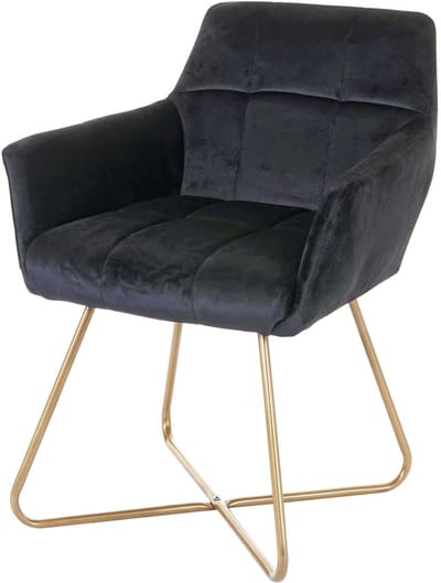 Eetkamerstoel MCW-F37, stoel keukenstoel, retro design fluweel gouden poten ~ zwart
