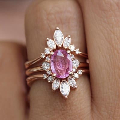 Aantrekkelijke Inleg met Roze Witte Zirkonia Steen Ringen Mode Ronde Feestringen Set voor Vrouwen Sieraden 10 brown