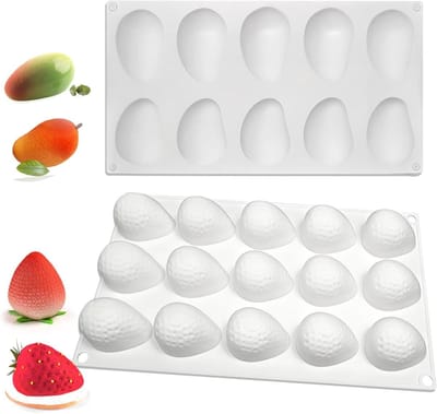 Mango en Aardbei Siliconen Mallen voor 3D Bakken, 10 en 15 Holes, Perfect voor Jelly en Pudding Creaties
