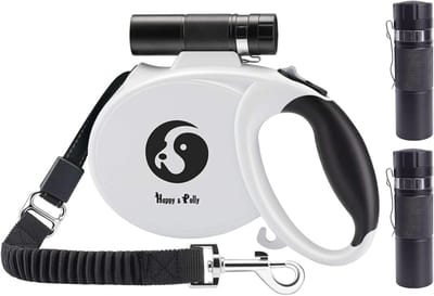 Intrekbare Hondenriem met Bungee en Zaklamp - 5m Hondenwandelriem voor Kleine en Middelgrote Honden