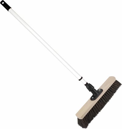 Houten straatbezem/buitenbezem Arenga 40 cm met metalen telescoopsteel wit 80 - 130 cm - Harde buitenbezems