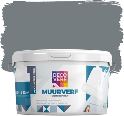 Decoverf muurverf mat grafiet, 2.5L