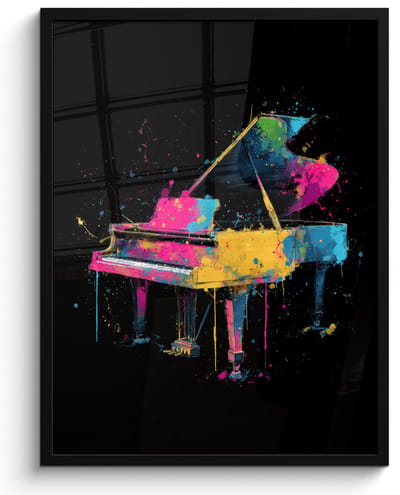 Poster in lijst - Fotolijst 60x80 cm - Posters - Piano - Kleurrijk - Verf - Modern - Posterlijst zwart - Decoratie - Wanddecoratie woonkamer - Muurdecoratie slaapkamer