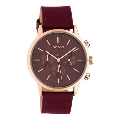 OOZOO Timepieces - Rosé goudkleurige horloge met biking rode leren band - C10599