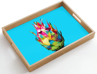 Dienblad hout 50x35 cm - Schootdienblad - Drakenfruit - Blauw - Levendig - Borrelplank rechthoek - Plateau dienbladen