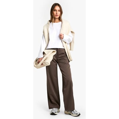 boohoo Dames Broek met pijpenstrepen en trekkoord in de taille | Mokka | Maat: 42