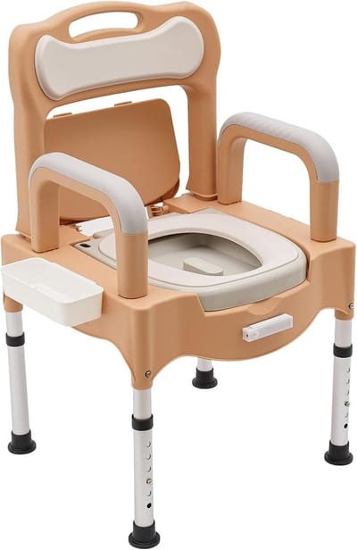 Toiletstoel - Draagbaar toilet - Thuiszorg - In hoogte verstelbaar - 54 x 50 x 83 cm - Kaki