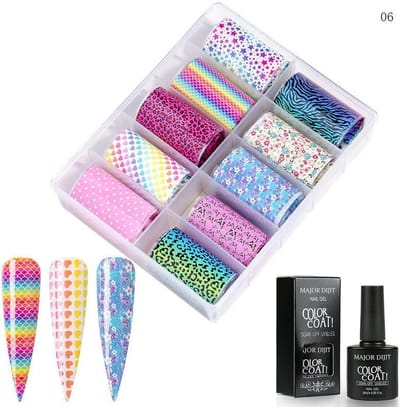 DW4Trading Nagel Transfer Folie - Nail Art Set - Inclusief Lijm - Nagelstickers - 13-06