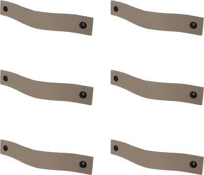 6x Leren handgrepen 'platte greep' - maat S (15,8 x 2,5 cm) - TAUPE - incl. 3 kleuren schroefjes (handgreepjes - leren grepen - greepjes - leren lusjes)