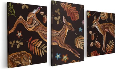 Artaza Canvas Schilderij Drieluik Herfst Achtergrond Met Herten - Abstract - 120x60 - Foto Op Canvas - Canvas Print